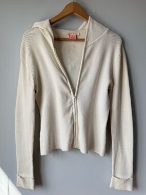 (M) Cream sweet Romeo Ribbed Zip shirt Hoodie